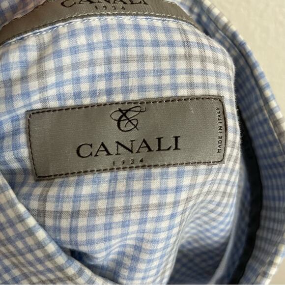 Canali Blue White Gray Plaid Button Down Long Sleeve Shirt Large - Picture 6 of 7